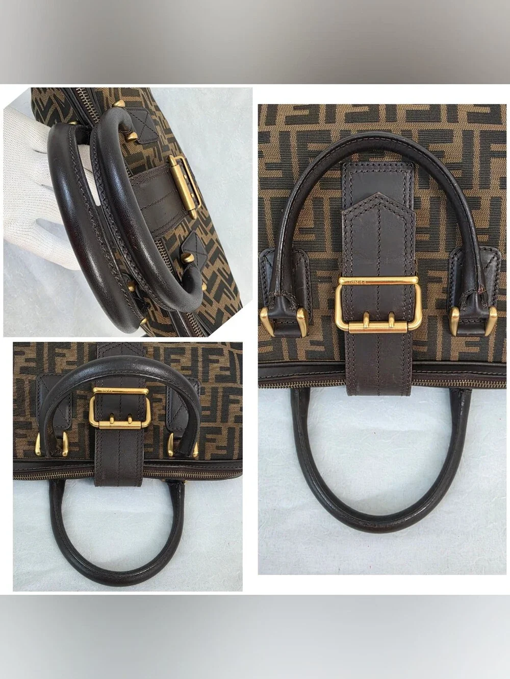 Auth Fendi Zucca FF Top Handle Doctor's Tote Bag